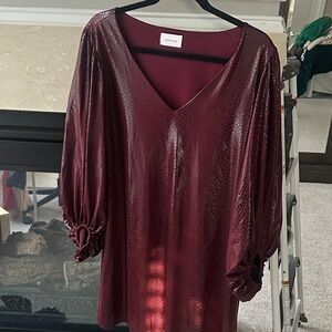 Elegant Burgundy V-Neck dress. Pleather snakeskin print.  Perfect for holidays.